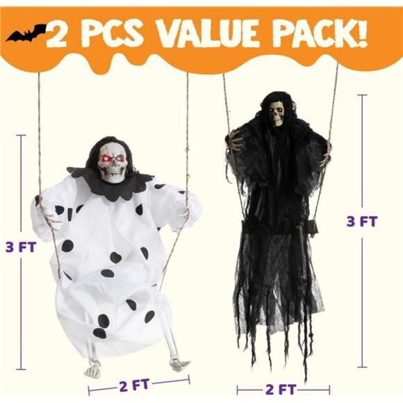 Halloween Scary Decorations Outdoor, 2 Packs Halloween Hanging Swinging Ghost - Picture 2 of 8